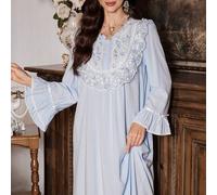 Robe de nuit longue pour femme style palais vintage avec bordure en dentelle brodée, pour l'hiver, robe de nuit mou mou L,M,S,XLPlantesTissu tissé