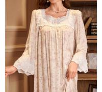 Robe de nuit longue vintage à fleurs éparses, manches longues, patchwork de dentelle, babydoll de luxe, mou-mou, détails confortables et élégants, automne et hiver L,M,S,XL,XXLTissu tissé