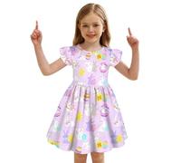 Robe de Pâques pour Fille, Manches Papillon, imprimé Lapin, idéale pour Une fête ou Une célébration à l'église. Tenue Parfaite pour bébé Fille.