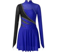 Robe De Patinage Artistique Femmes Robes De Patinage Artistique Performance Strass Ballet Danse Justaucorps Robe Pure Maille À Manches Longues Patinage sur Glace Costumes, Royal Blue, L