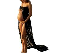 Robe de Photographie de maternité Robe Maxi Enceinte V Couche Dentelle sans Manches pour Femmes Enceintes Black XL Maternity Photography Robe