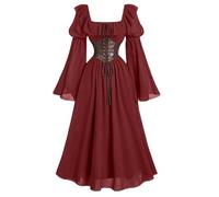Robe De Pirate Femme, Robe Medievale Femme, Robe De Cour Médiévale Élégante À Manches Évasées Et Encolure Carrée, Parfaite pour Un Banquet Ou Un Cosplay d'halloween