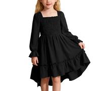 Robe de Pirate Fille Manches Bouffantes à Col Carré avec Volants | Robe Médiéval Enfants Taille Haute Halloween Costume Pour Steampunk Gothique Victorien Cosplay Cour Renaissance Carnaval