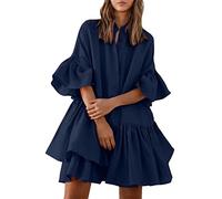 Robe de plage à plusieurs niveaux à manches ballon pour femmes courbées, 2024, solide, ample, mini robes fluides pour femmes, robes de bal élégantes et décontractées pour femmes, bleu marine, XXL