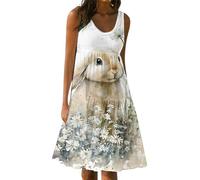Robe de plage décontractée à bretelles pour femme Motif lapin de Pâques, Noir , XXL