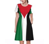 Robe de plage décontractée à manches courtes et col rond pour femme avec drapeau palestine 1 imprimé 2025, Noir , S