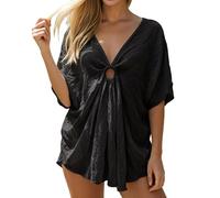 Robe De Plage-ÉLéGant ParéO De Plage à Col Rond Et Manches Chauve-Souris, IdéAl pour Une Tenue De Plage Fluide Et DéContractéE. Parfait pour Les Vacances Au Bord De La Mer.