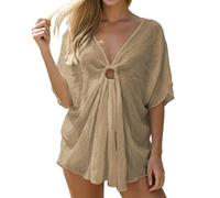 Robe De Plage-ÉLéGant ParéO De Plage à Col Rond Et Manches Chauve-Souris, IdéAl pour Une Tenue De Plage Fluide Et DéContractéE. Parfait pour Les Vacances Au Bord De La Mer.