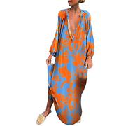 Robe de Plage Femme Blanche Rétro Robes Col Rond Robes au Genou sans Manches Imprimé Floral Casual Tuniques Ample Robe Année 60