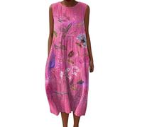 Robe De Plage Femme Bohème Chemise Robes San Manches Ample Casuel A-Line Imprimé Fleur Robes Col V Coton Ronde Robe De Soiree Femme Décontractée Dresses pour Plage Fête