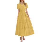 Robe de Plage Femme Chemise Col Rond CacheMaillots et Sarongs Bikini Cover Up pour Maillot de Bain Casual Robes Beachwear Blouse Night Dress for Women Pas Cher Solde (2B Jaune,S)