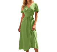 Robe De Plage Femme Chic Et Elegant Col En V Taille Haute Ete Robe Longue D'ÉTé PlisséE Manches Papillon Fente LatéRale FroncéE Empire Robes Pour SoiréE Mariage FêTe