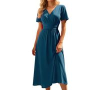 Robe De Plage Femme Chic Et Elegant Col En V Taille Haute Ete Robe Longue D'ÉTé PlisséE Manches Papillon Fente LatéRale FroncéE Empire Robes Pour SoiréE Mariage FêTe
