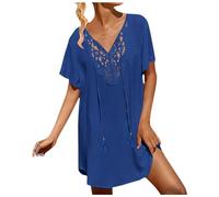 Robe de Plage Femme Dentelle Bohème Col en V Couleur Unie Cache Maillots et Sarongs Femme Taille Grande Contrôle du Ventre Cache Maillot de Bain Bikini Cover Up Beachwear Plage Été 2025