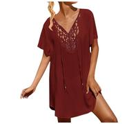 Robe de Plage Femme Dentelle Bohème Col en V Couleur Unie Cache Maillots et Sarongs Femme Taille Grande Contrôle du Ventre Cache Maillot de Bain Bikini Cover Up Beachwear Plage Été 2025