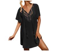 Robe de Plage Femme Dentelle Bohème Col en V Couleur Unie Cache Maillots et Sarongs Femme Taille Grande Contrôle du Ventre Cache Maillot de Bain Bikini Cover Up Beachwear Plage Été 2025