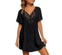 Robe de Plage Femme D'été Grande Taille Col en V Cache-Maillots Découpé Tunique Bain Protection UV Robe de Couverture Plage Couleur Unie Bikini Cover Up Vacances Natation Usage Quotidien