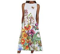 Robe de Plage Femme en Eponge Grande Taille Robe ImpriméE De Fleurs Femmes Plus Size éTé Col en V Imprimé Floral Boho sans Manches Party Maxi Dress Garde Robe Adulte