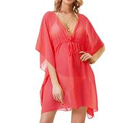 Robe de Plage Femme ete Cache-maillots kimono Maillot pour Bikini Couvrir Bain V-Cou Sexy couleur unie mousseline Beach Cover Up L'été paréo(Taille unique,Rose)