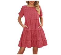 Robe de Plage Femme Eté Robes Chemise à Manches Courtes Chic Elegant Cache Maillot de Bain Bikini Cover Up avec Bouton Col en V Longue Chemisiers Blouses 3D Flower Dress 2025 (1A Café,XXL)
