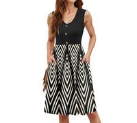 Robe De Plage Femme Grande Taille D'été Robe Fluide Chemise Courte sans Manches Vetement Femme Ete Lin Boheme col en V Summer Dress Vente Flash du Jour Et Soldes Noir M