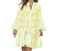 Robe De Plage Femme Grande Taille Ete Sexy Creux Col V Courte DéContractée Lâche Manches Longues Midi Dress Rétro Bohème Courte Mode Mi Longue Robes pour Vacances Ceremonie