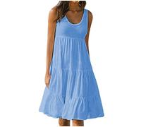 Robe de Plage Femme Larges Bretelles-Robe d'été Grande Taille-Robe Mi Longue Sexy Couleur Unie Loisirs Robes sans Manches Simple Classique de Basic Casual Dress pour pour Vacances Voyage