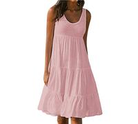 Robe de Plage Femme Larges Bretelles-Robe d'été Grande Taille-Robe Mi Longue Sexy Couleur Unie Loisirs Robes sans Manches Simple Classique de Basic Casual Dress pour pour Vacances Voyage