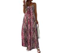 Robe de Plage Femme Longue Chic Ete Grande Taille Robe Été Femme Robe D'Été Ample Elegante Droite Col V Boheme Fleurie Casual Fluide Décontractée Bohème pour Femme Robes Longues Femmes Été Rouge 5XL