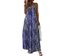 Robe de Plage Femme Longue Chic Ete Grande Taille Robe Été Femme Robe D'Été Ample Elegante Droite Col V Boheme Fleurie Casual Fluide Décontractée Bohème pour Femme Robes Longues Femmes Été Bleu 5XL