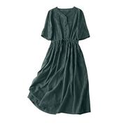 Robe De Plage Femme Robe Ample à Col en V Et Manches Cinq Points Couleur Unie Style LittéRaire Jupe DéContractéE Chic et élégant