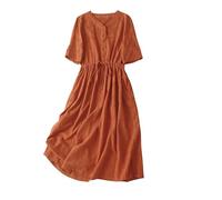 Robe De Plage Femme Robe Ample à Col en V Et Manches Cinq Points Couleur Unie Style LittéRaire Jupe DéContractéE Chic et élégant