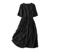 Robe De Plage Femme Robe Ample à Col en V Et Manches Cinq Points Couleur Unie Style LittéRaire Jupe DéContractéE Chic et élégant