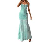 Robe De Plage Femme Sexy- Robe Longue sans Manches Chic Et Elegant Col V Coupe Slim Vintage Taille Haute Perspective Tulle Dress pour Cocktail