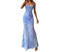 Robe De Plage Femme Sexy- Robe Longue sans Manches Chic Et Elegant Col V Coupe Slim Vintage Taille Haute Perspective Tulle Dress pour Cocktail
