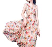 Robe De Plage Femme Style Bohème, Robe Longue Imprimée À Décolleté en V pour Les Vacances D'été, Design avec Ceinture Fine