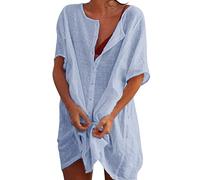 Robe de Plage Femme Tunique Plage Cache Maillot de Bain Été Chemise Longue Boutonnée Cache-Maillots Bikini Cover Up Basique Long T-Shirt Coverups De Bain Tenues De Vacances Vêtements Et