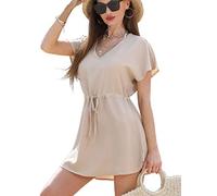 Robe de Plage Femmes ete Cache-Maillots V-Cou de Bain Taille Tunique Bikini Cover Up Sexy Bohême Casual Beachwear(XL,Kaki)