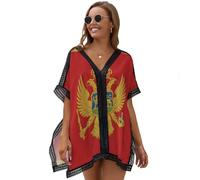 Robe De Plage Femmes Ete,Sexy V-Cou Bikini Cover Up, Bohème Cache-Maillots De Dentelle, Monténégro Drapeau Loose Robe Couvrir pour Vacances,Piscine Bord De Mer Et Fête