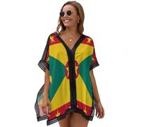 Robe De Plage Femmes Ete, Sexy V-Cou Bikini Cover Up, Drapeau De Grenade Cache-Maillots De Dentelle, Star De La Mode Loose Robe Couvrir pour Vacances, Piscine Bord De Mer Et Fête