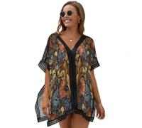 Robe De Plage Fleurs Rétro Symétriques pour Femmes Ete Bikini Cache-Maillots Mousseline Poncho De Plage Maillot De Bain Bikini Cover Up Loose Plantes De William Morris Robe Couvrir Blouse Tunique