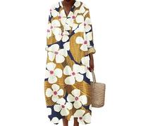 Robe de Plage Longue à col en V pour Femmes Art Floral coloré Abstrait géométrique Bloc de Couleur imprimé Robes midi lâches pour Les Vacances