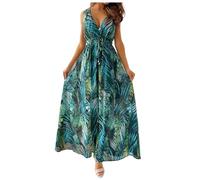 Robe de Plage Longue Femme Décolleté en V Impression de Plantes Tropicales Cubaine Longue De Mariage Robe d'été Florale Robes Enveloppante D'été