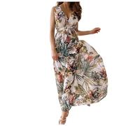Robe de Plage Longue Femme Décolleté en V Impression de Plantes Tropicales Cubaine Longue De Mariage Robe d'été Florale Robes Enveloppante D'été