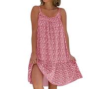 Robe de plage pour femme - Col en V - Sans manches - Imprimé floral - Longueur genou - Robe décontractée - Robe à bretelles - Swing A - Robe plissée - Robe de fête - Grande taille, Rose, XXXXL