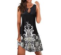 Robe de plage pour femme - Grandes tailles - Longue - Robe d'été pour femme - Longueur genou - Élégante - Robe d'été légère et aérée - Robe de plage - Col en V - Robe maxi sans manches - Robe