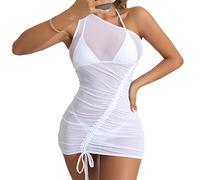 Robe de plage sexy transparente pour femme - Robe de plage noire transparente - Mini robe de plage moulante sans manches - Mini robe courte caftan légère poncho de plage d'été sarong en mousseline de