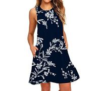Robe de plage tendance sans manches dos nu avec poches pour femme, bleu, M