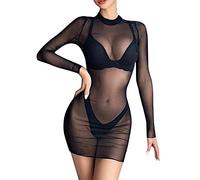 Robe de plage transparente pour femme - Sexy - Noir - Robe de plage transparente - Paréos - Poncho de plage - Léger - Courte - Robe d'été - Bikini serré - En mousseline de soie - Caftan aéré - Manches