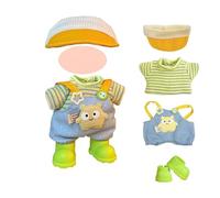 Robe de poupée Compatible avec Labubu, Robe de Perruque de 17 cm Comprend Une Veste Verte Claire, Un Pantalon, Une Paire de Chaussures et Un Chapeau (à l'exclusion de la poupée de Perruque)